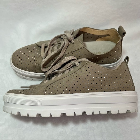 Patrizia Tan Suede Sneakers Women’s Size 7 Lace Up Shimmer Accents White Sole - Picture 8 of 16